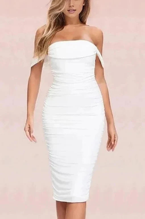 Zia Bodycon Wrap Midi Dress - Pearl White