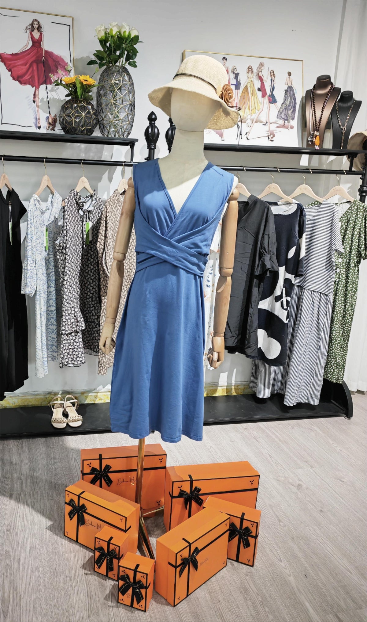 Deep V Surplice Wrap Cross Waist Ruched A Line Midi Sheath Dress 5