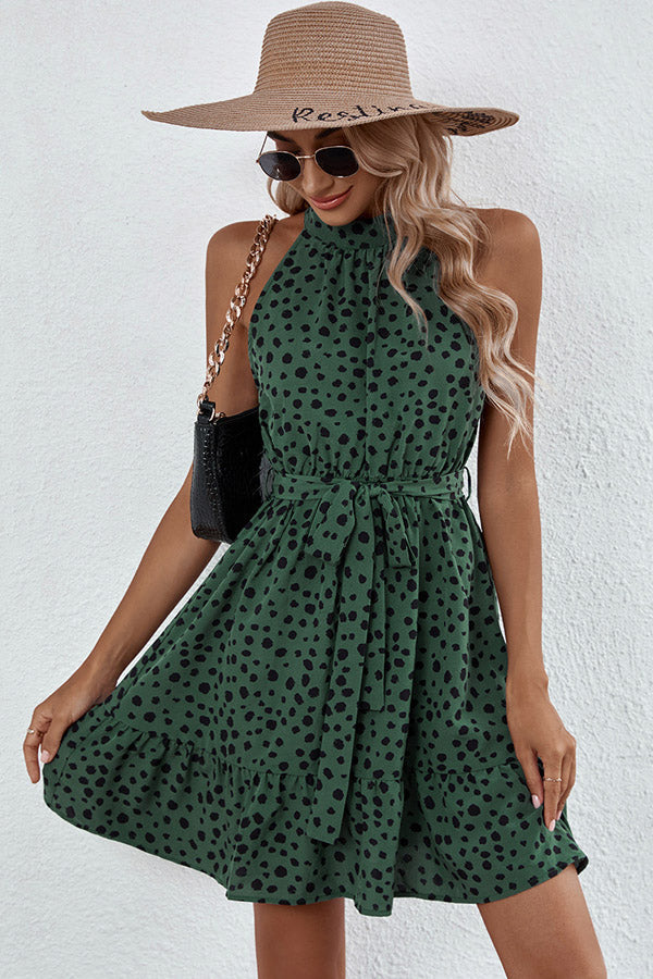 Fashion Dots Print Halter Neck Mini Dress