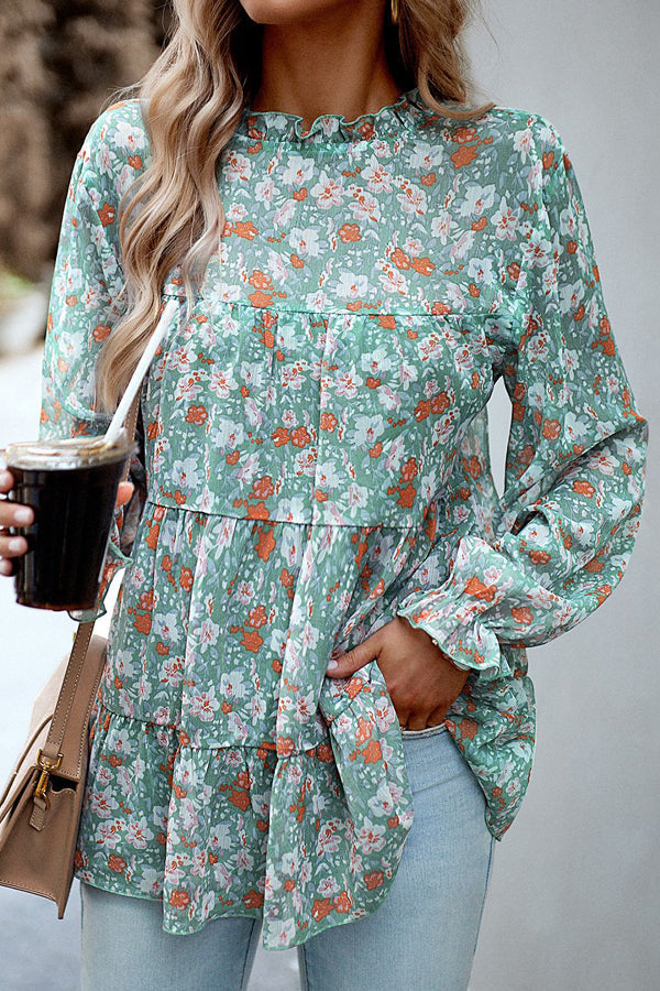 Long Sleeve Floral Print Casual Tops
