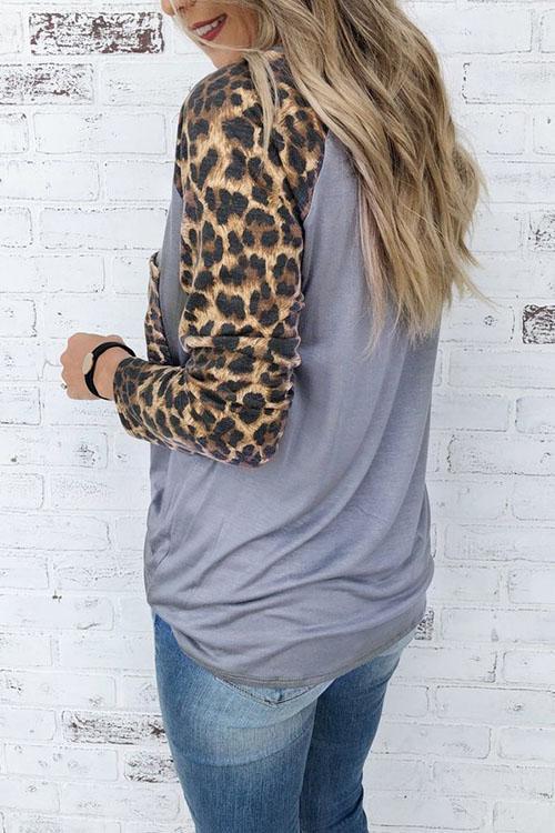 Fashion Leopard Stitching Long Sleeve T-shirt