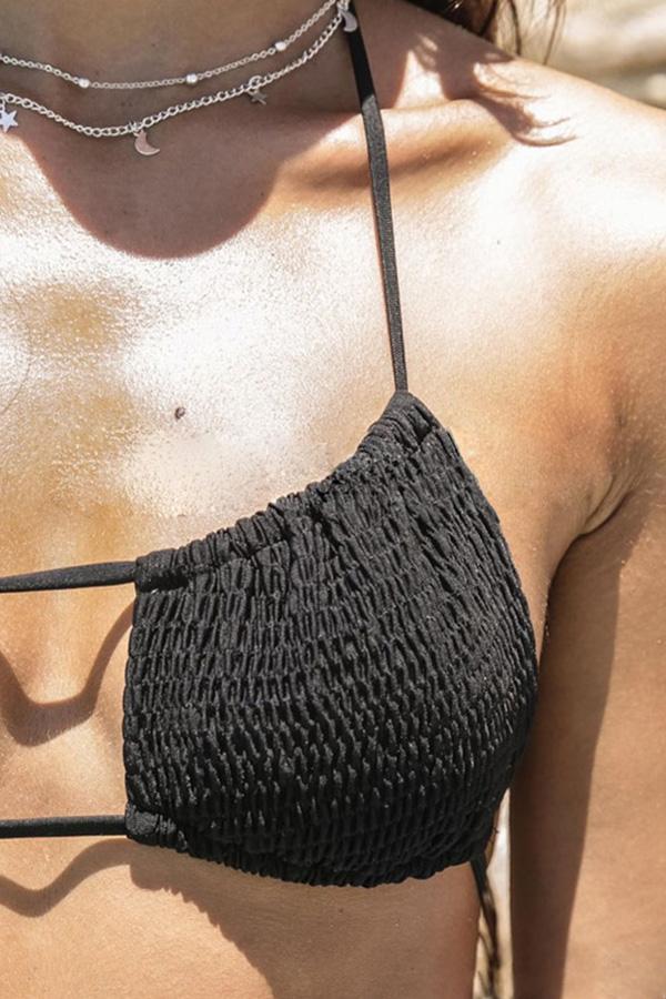 Black Halter Strappy String Sexy Brazilian Bikini Swimsuit