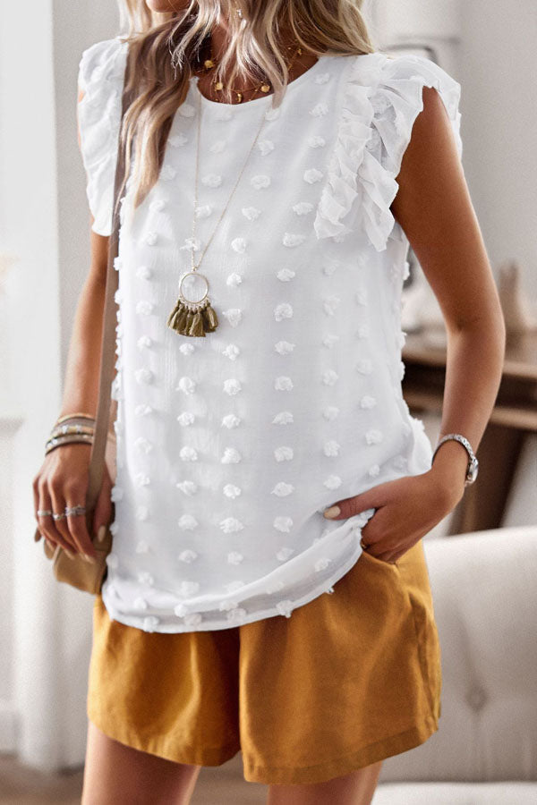Fashion Ruffle Shoulder Round Neck Casual Tops