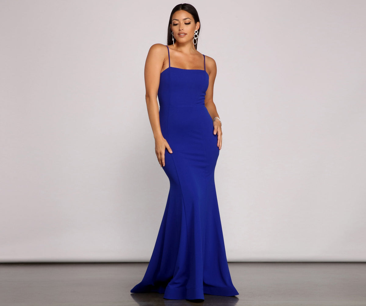 Lace Up Back Mermaid Spaghetti Strap Floor Length Gown 2