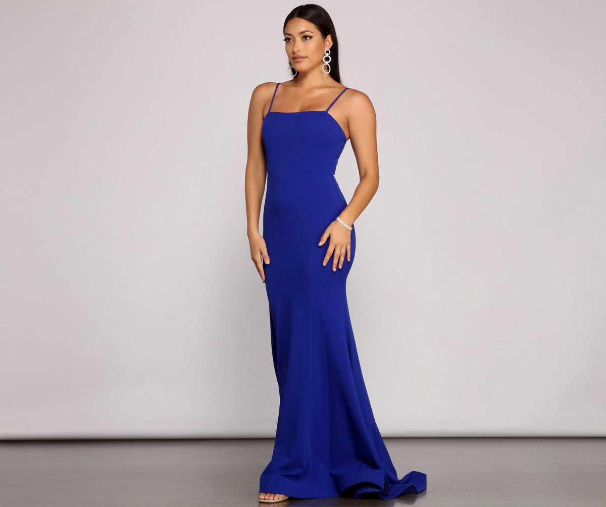 Lace Up Back Mermaid Spaghetti Strap Floor Length Gown 5