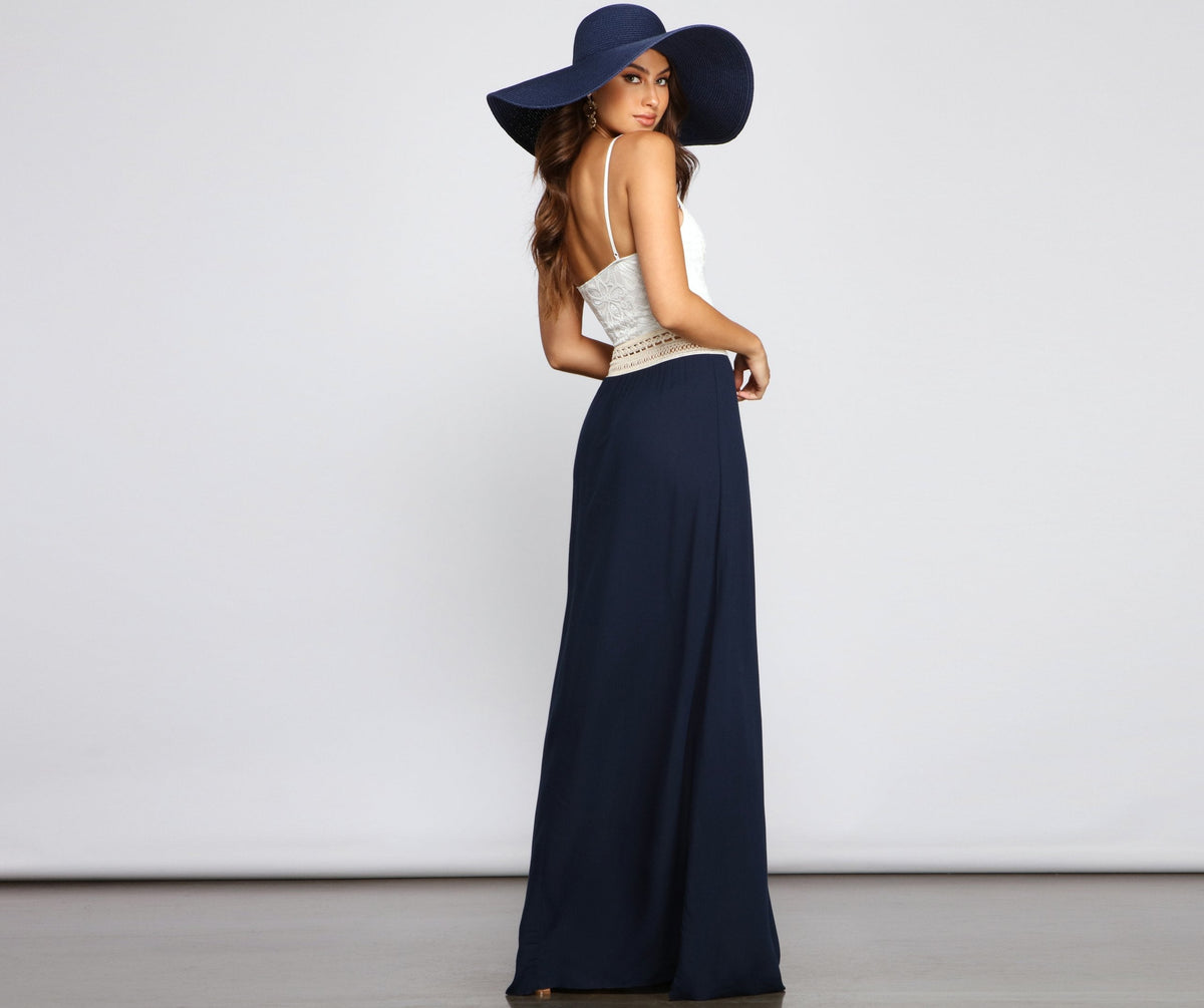 Crochet Lace Deep V-Neck Waist Ladder-Trim Paneled Maxi Dress 6