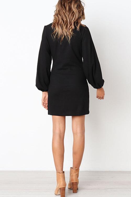 Lace-up Round Neck Sexy Hip Long-sleeved Dress