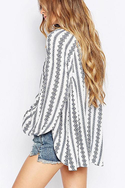 Striped Printed Long Sleeve Blouse
