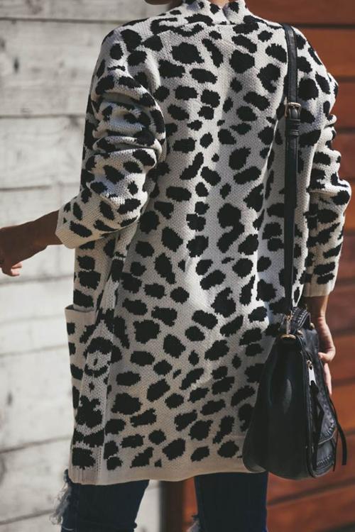Mid-length Leopard Knit Cardigan