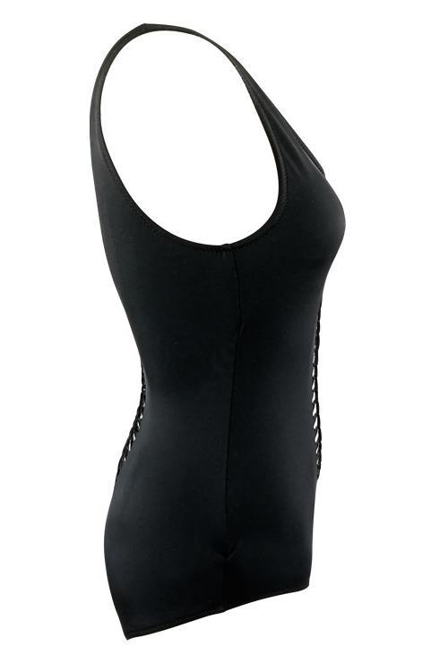 Black Plunging Hollow Out Caged Low Back Sexy One Piece Swimsuit