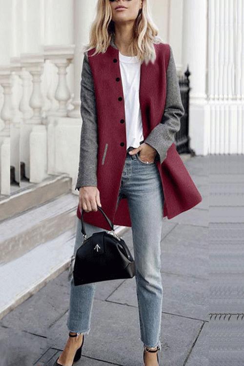 Trendy Color Crush Patchwork Khaki Coat