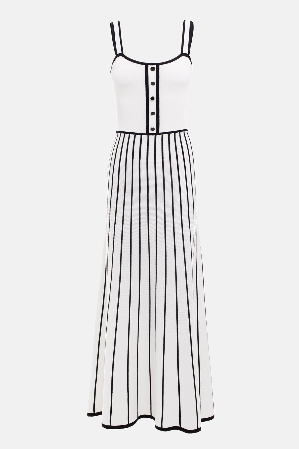 Square Neck Sleeveless Rib Knit Contrast Piping Tiered Midi Dress 10