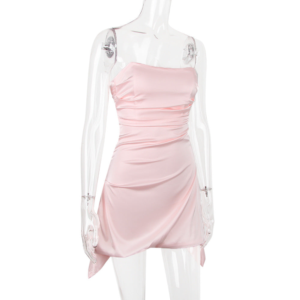 Strapless Ruched Satin Mini Dress With Side Drape Panels 10