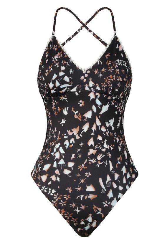 Black Tiny Floral One Piece Swimsuit