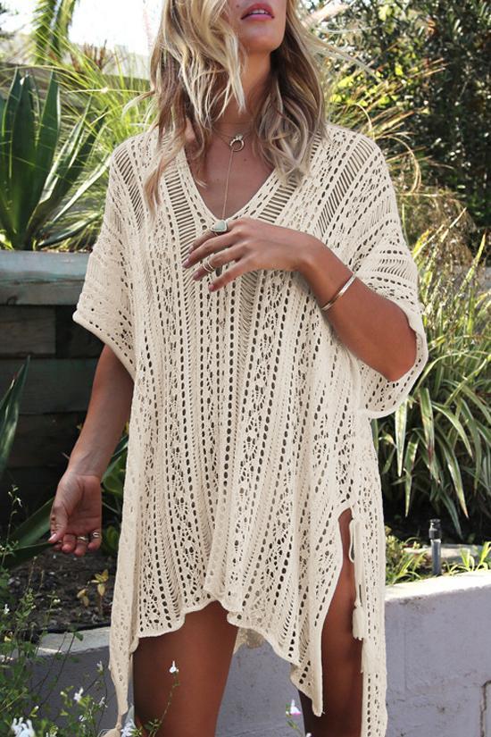 White Crochet Hollow Out Sexy Beach Bathing Suit Cover Up Dress