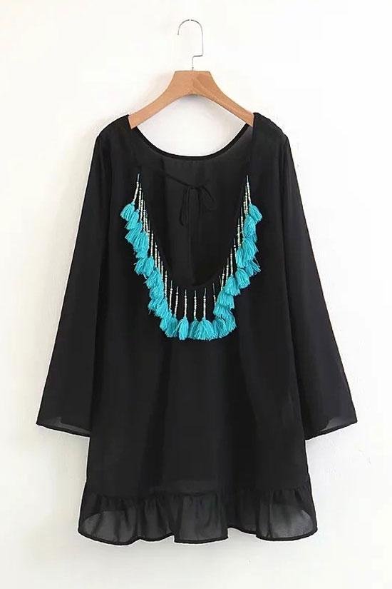 Sexy Fringe Self Tie Back Cover Up