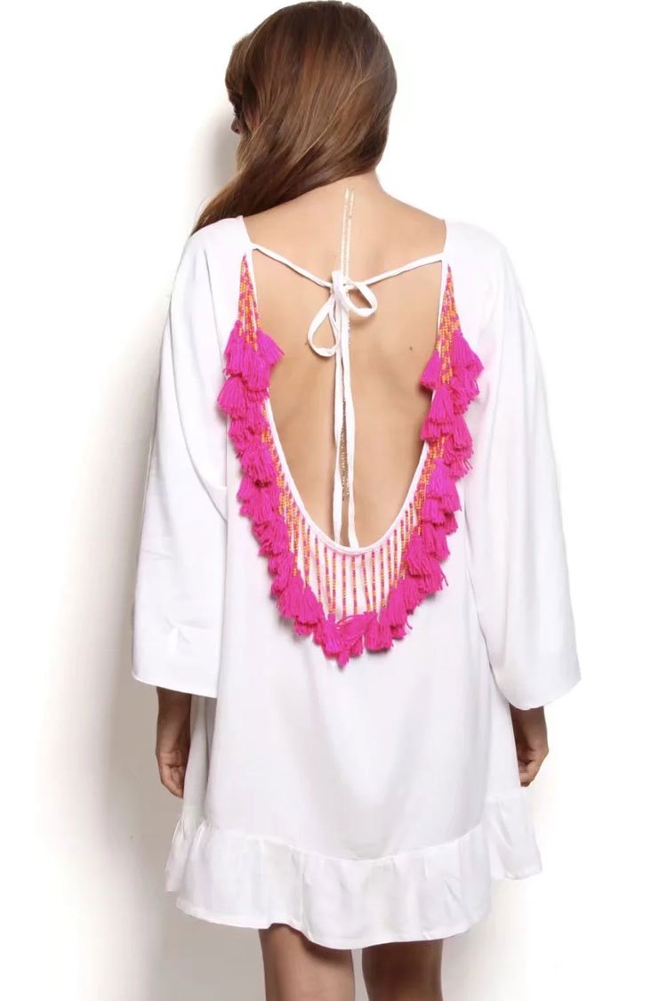 Sexy Fringe Self Tie Back Cover Up