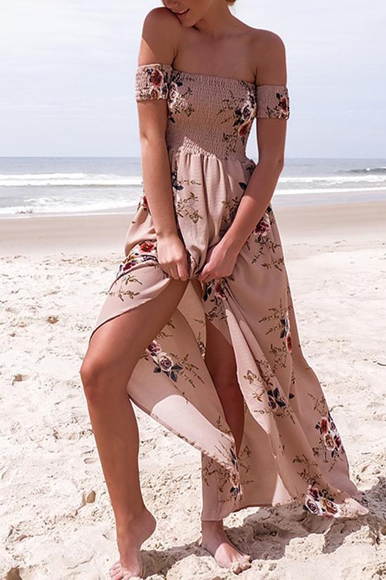 Off Shoulder Floral Beach Maxi Dress