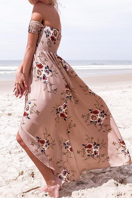 Off Shoulder Floral Beach Maxi Dress