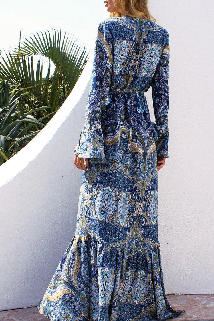 Blue Bohemian Printed Maxi Dress