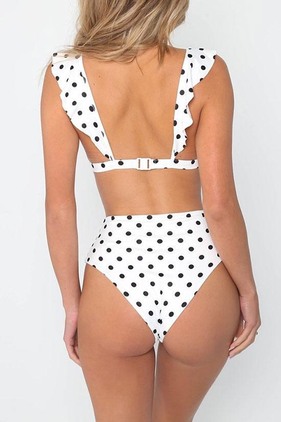 Pretty Polka Dots Ruffle Bikini Swimsuit - Two Piece Set