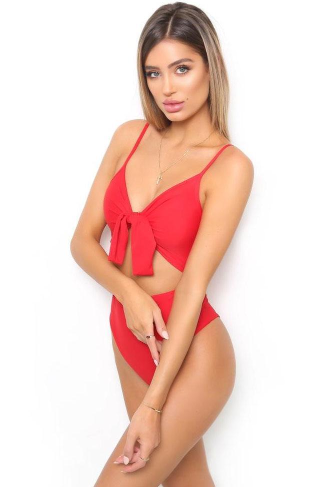 High Leg Cut Out Knotted One Piece Swimsuit