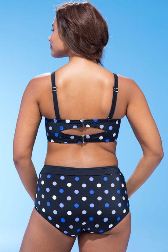 Plus Size Polka Dots Push Up Bikini Swimsuit - Two Piece Set
