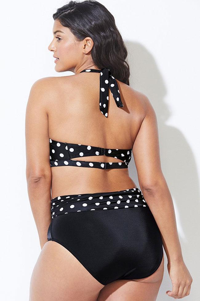 Plus Size Polka Dots High Waist Halter Bikini - Two Piece Swimsuit