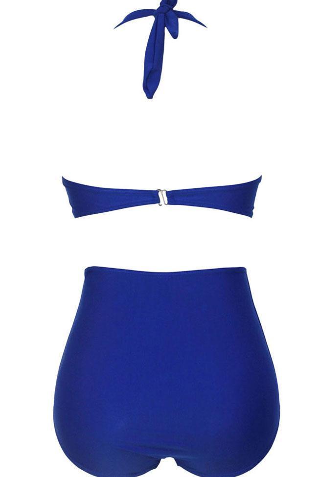 Plus Size High Waisted Plunged V Halter Bikini - Two Piece Swimsuit