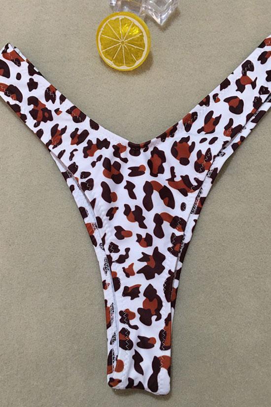 High Leg Leopard Printed Underwire Thong Bikini Swimsuit - Two Piece Set