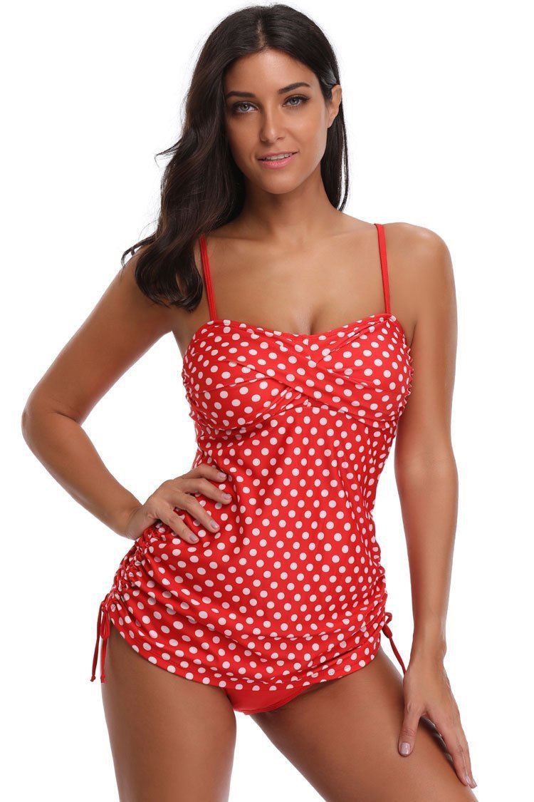 Vintage Polka Dots Twisted Front Tankini - Two Piece Swimsuit