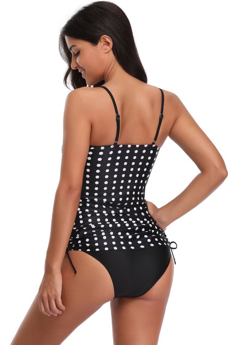 Vintage Polka Dots Twisted Front Tankini - Two Piece Swimsuit