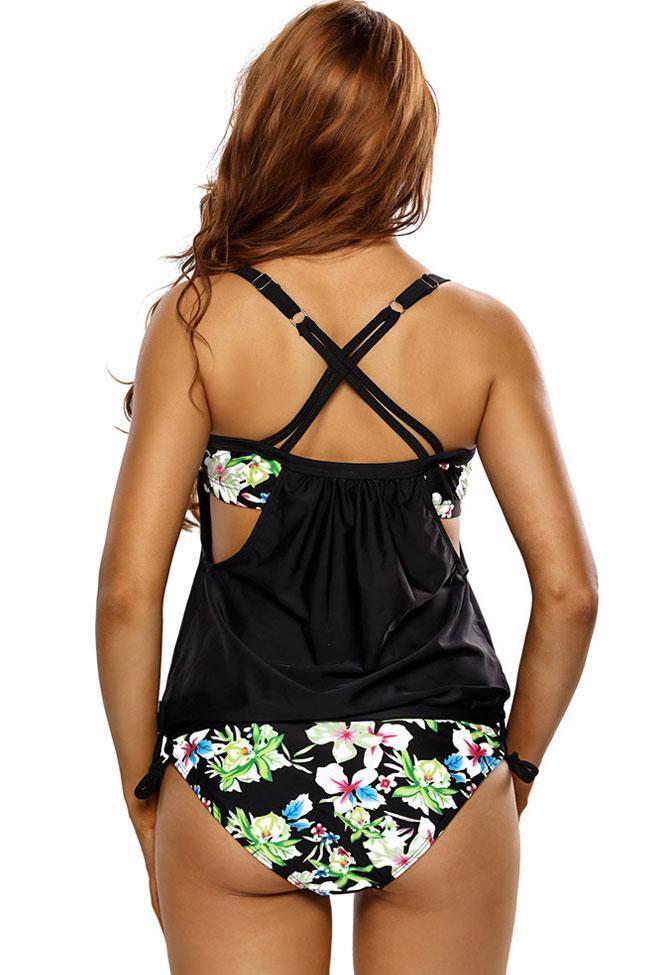 Floral Ruched Tide Side Tankini Swimsuit