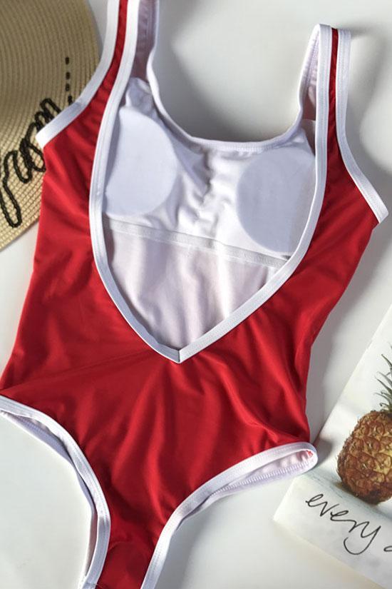 Athletic Contrast Color Edge Low Back High Leg One Piece Swimsuit