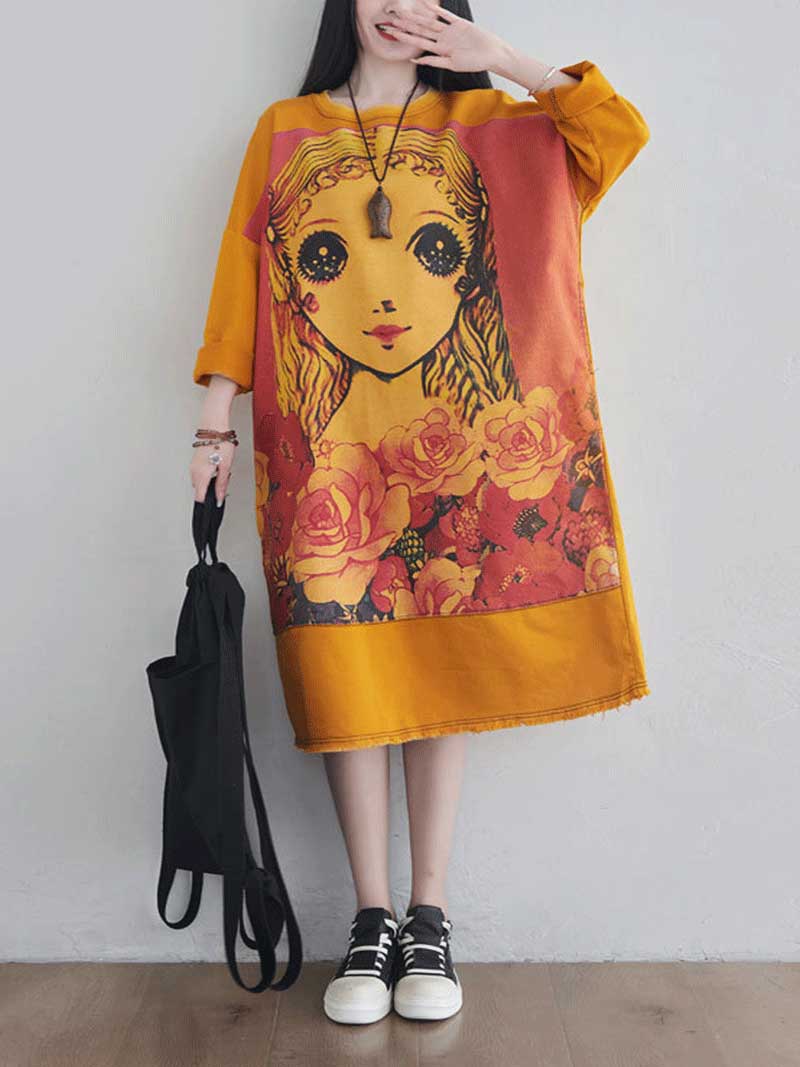 Round Neck Long Sleeve Graphic Knit Bodycon Midi Dress 2