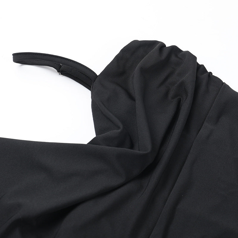 Cowl Neck Spaghetti Strap Mermaid Column Maxi Gown With Neck Scarf 11