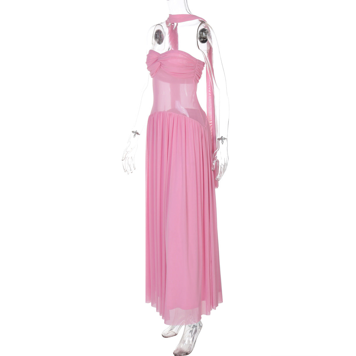 Halter Deep V Ruched Column Maxi Dress 11
