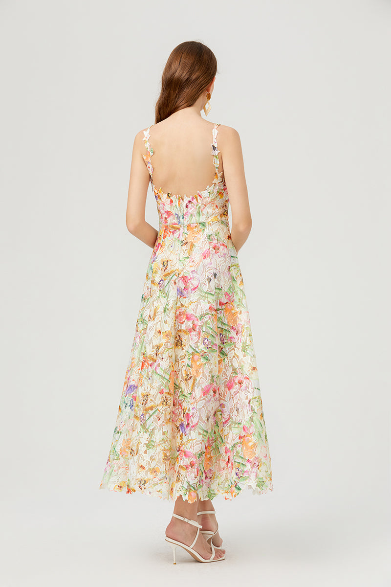 Floral Lace V-Neck Scalloped Edge Sleeveless Midi Dress 5