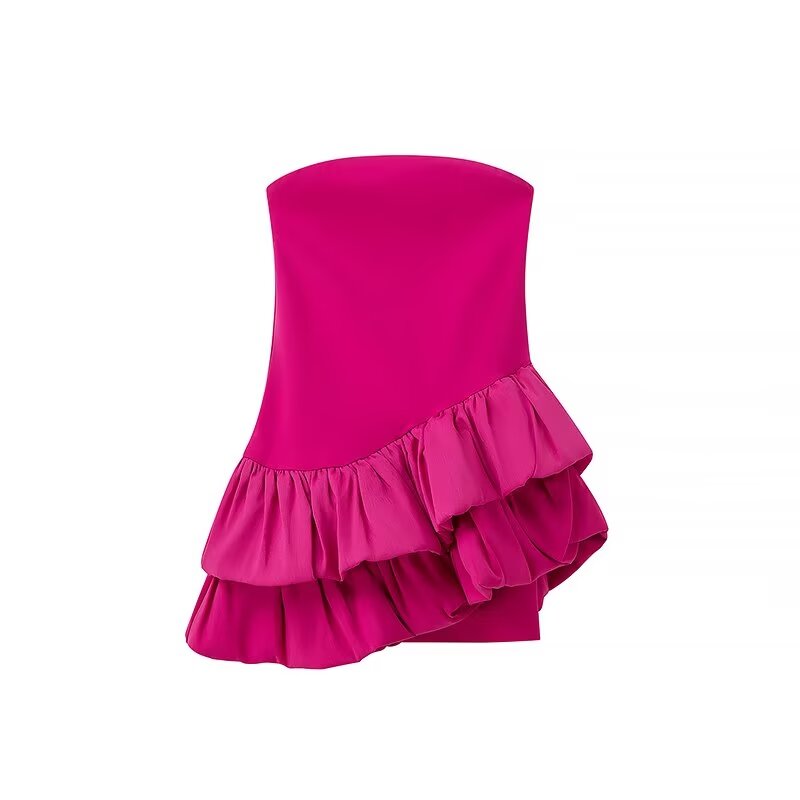 Strapless Asymmetric Tiered Bubble Ruffle Hem Mini Dress 5