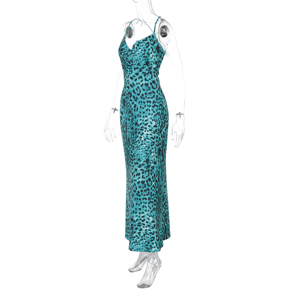 Spaghetti Strap Print Cowl Neck Maxi Slip Dress 12