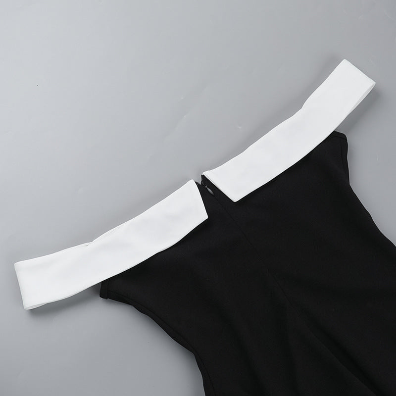 Off Shoulder Sweetheart Contrast Trim Flared Mini Dress 12