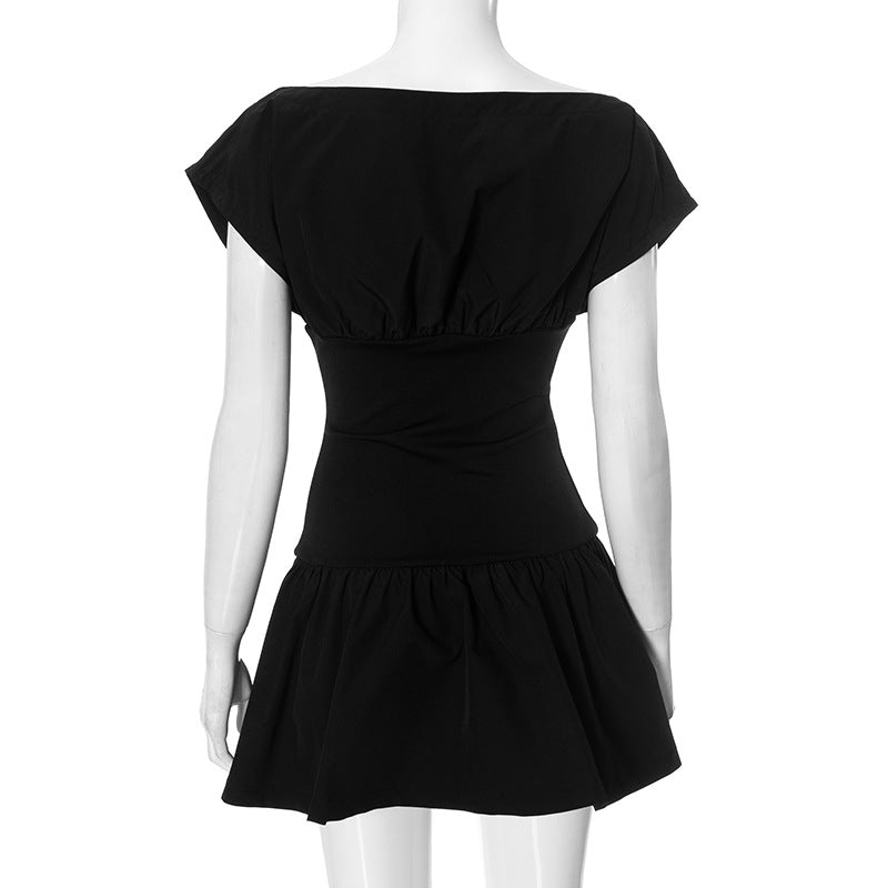 Boat Neck Cap Sleeve Fit and Flare Pleated Skater Mini Dress 12