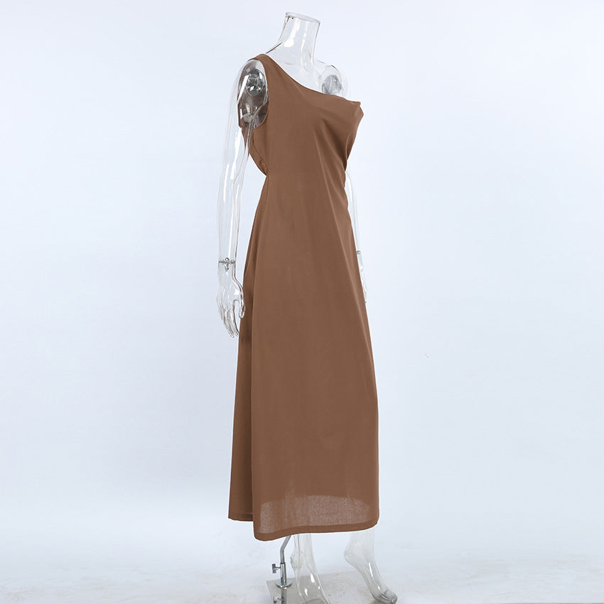 Halter Deep V Ruched Bodice Center Panel Drape Maxi Gown 13