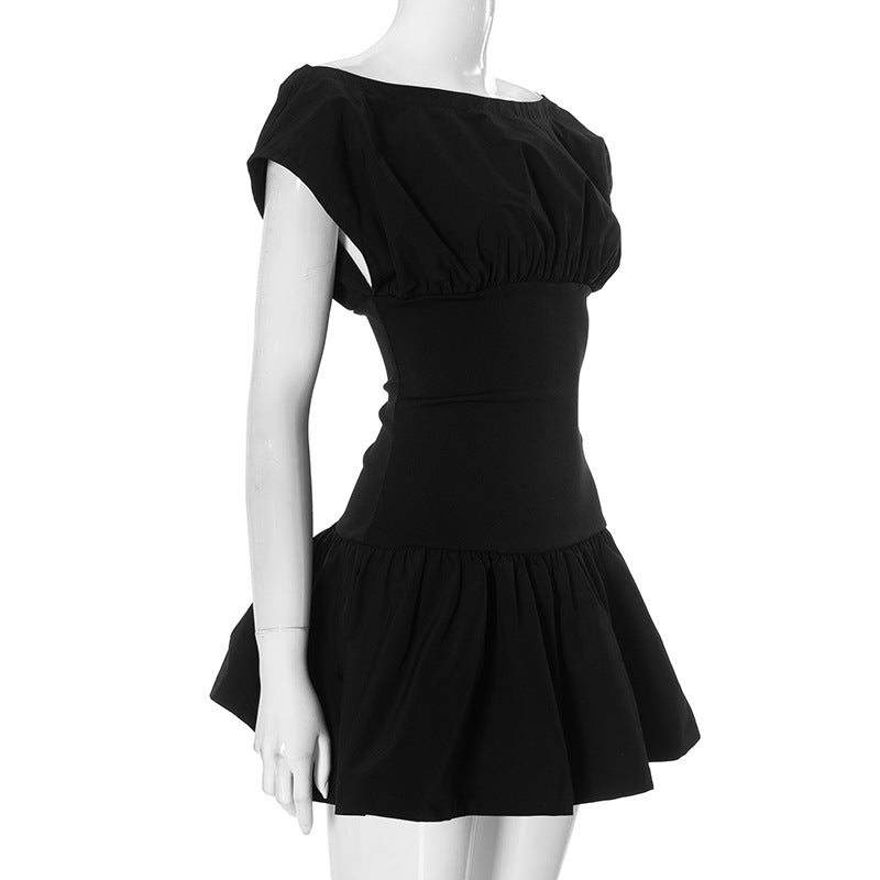 Boat Neck Cap Sleeve Fit and Flare Pleated Skater Mini Dress 13