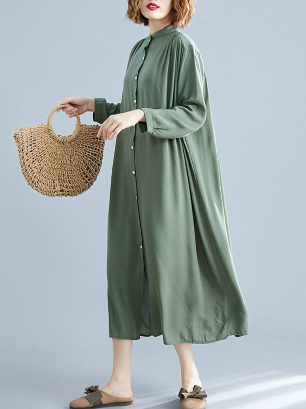 Collared Button Front Tropical Print Shirt Midi Dress 9