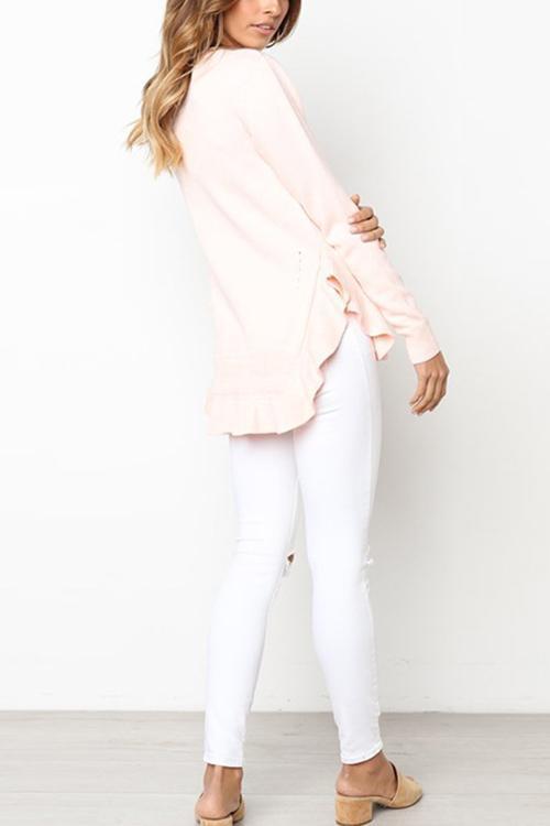 Casual Solid Color Ruffled Hem Sweater