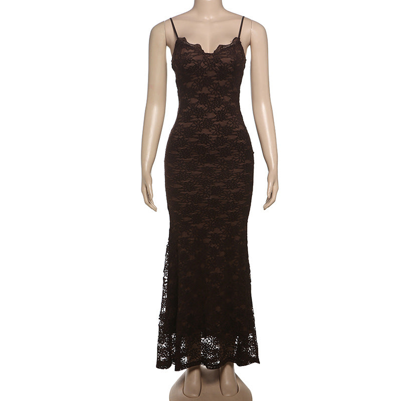 Spaghetti Strap Sweetheart Lace Maxi Dress 14
