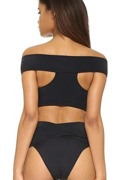 Black Off The Shoulder High Waisted Sexy Two Piece Swimsuit
