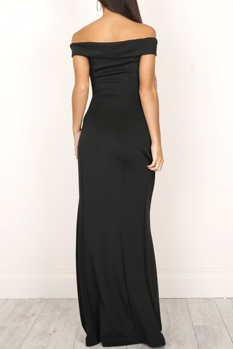Off Shoulder Surplice Neckline High Slit Bodycon Maxi Gown 9