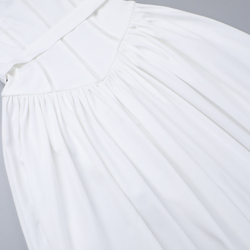Square Neck Corset Basque Waist Pleated Midi Dress 16
